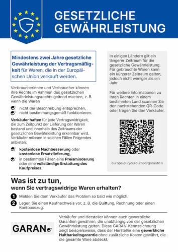 EU notice and label on product guarantees